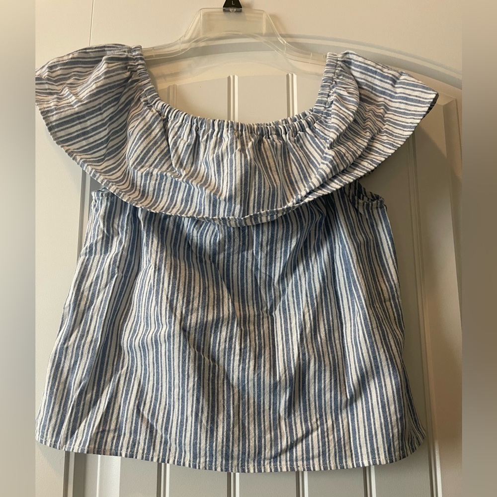 Womens off the shoulder striped Chambray Top